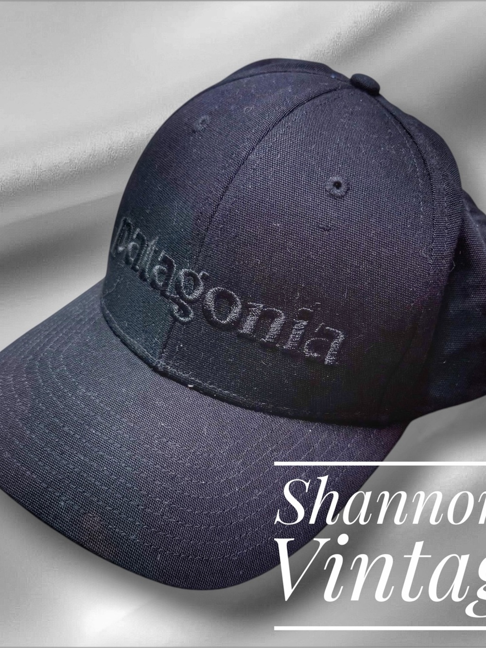 Patagonia Spell Out Black on Black Embroidered Snap Back Hat
